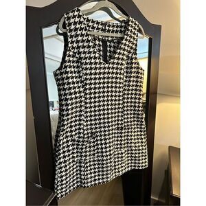 NEW Houndstooth Print Zip Up Back V Neck Mini Dress XL
